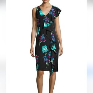 Diane von Furstenberg Sleeveless Floral-Print Ruffled black Dress size 0